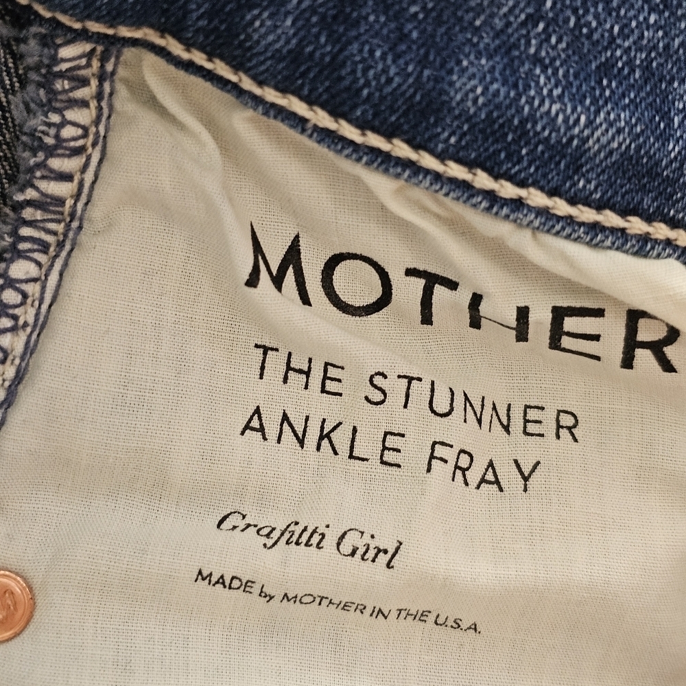 MOTHER The Stunner Ankle Fray Grafilli Girl Blue Skinny Jeans 26 Preowned‎ - Picture 9 of 12